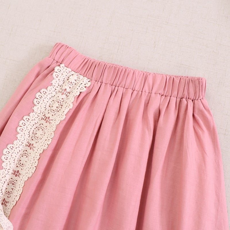 森ガール風ガーリーレース刺繍アシンメトリースカート W1065 | Wild