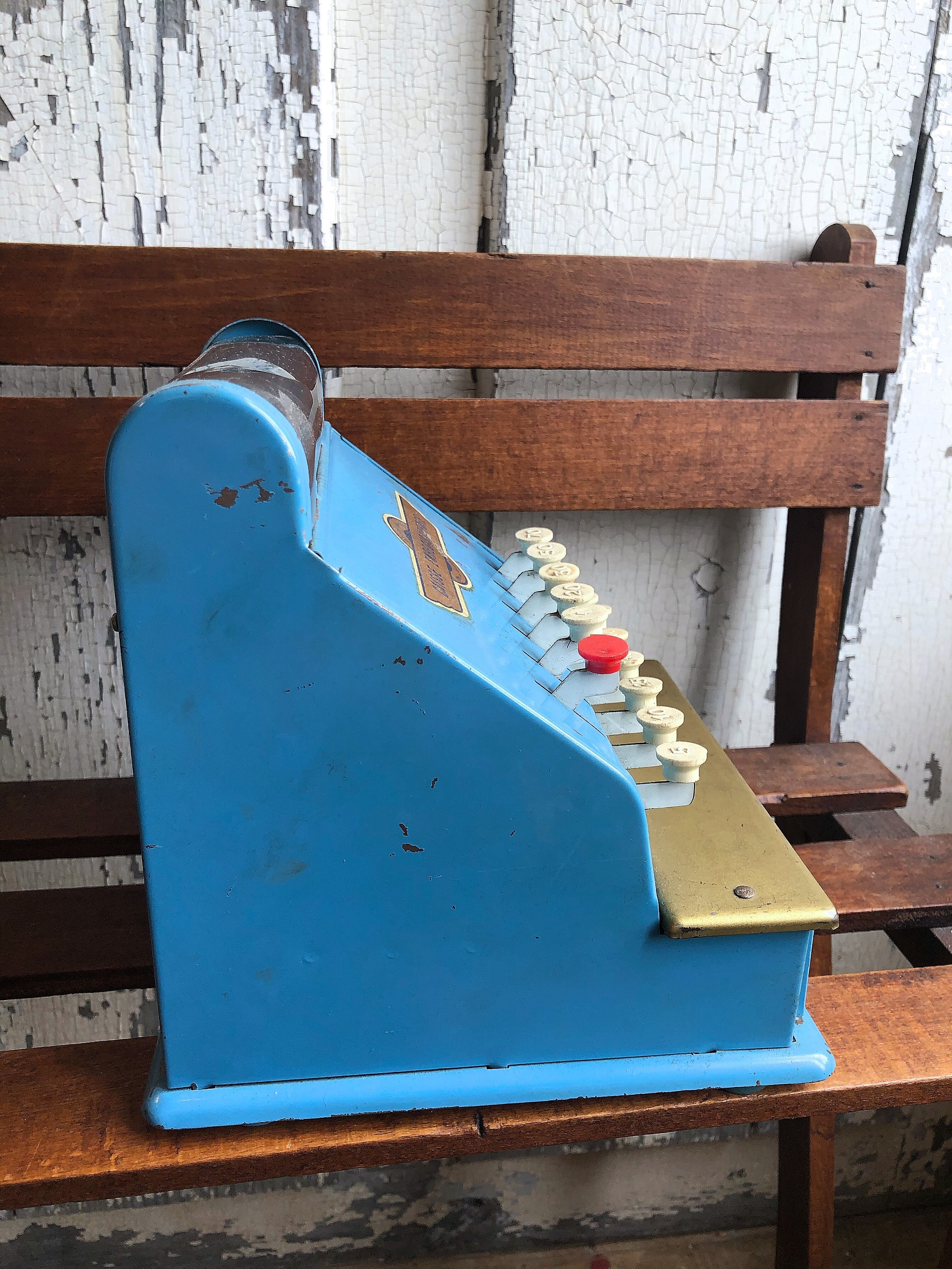 フランス レトロなブリキのおもちゃのレジスター水色 | Brocante de La