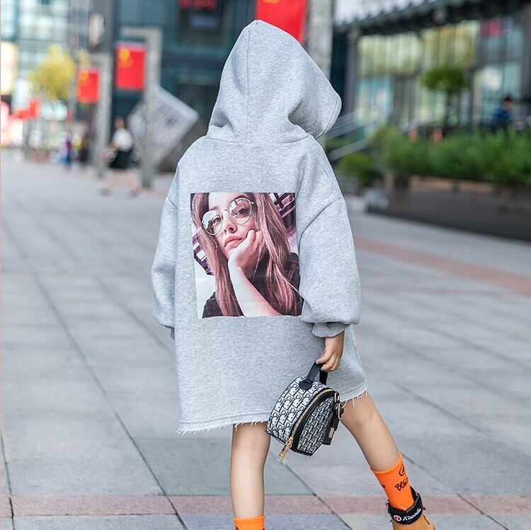 110 160cm 2カラー バック プリント パーカー ワンピース ミニ丈 トレンド A Dear Child