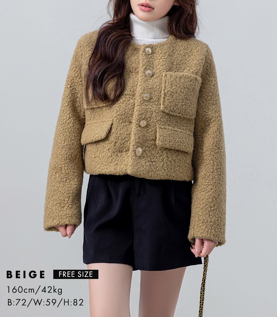 宅配便】ツイード風ボアジャケット／tops2167 | DAY CLOSET