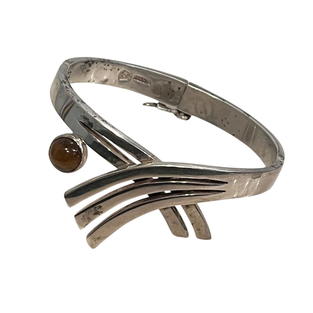 vintage heavy gauge silver tiger eye bangle made in mexico