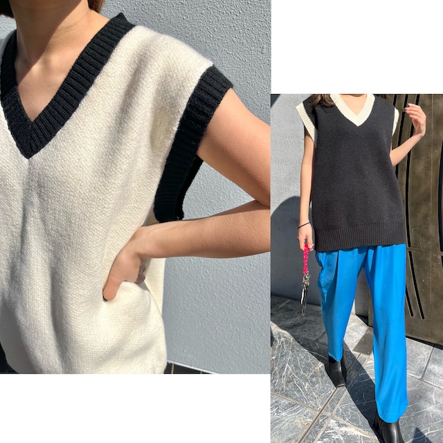 【即納】LINE KNIT VEST -2color-