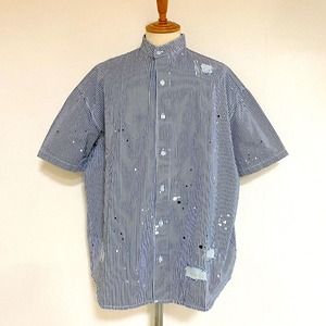 Hickory Stripe Denim Band Collar Shirts　White