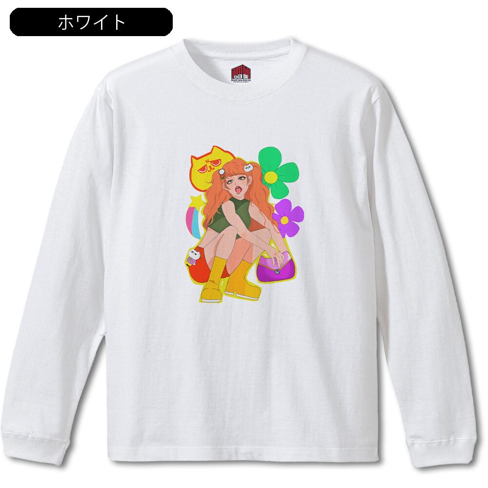 平成ギャルPOP 長袖】カラフル ギャル×ねこ部長Tシャツ | Jumble Base