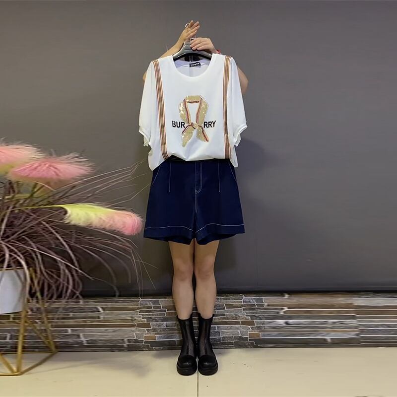 サマーTシャツ スタイルトップス ショーツ 大きめサイズ 夏物 ブルマー ミックスインファッション45924172662