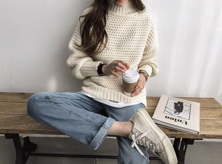 ワッフル編み　タートルニット　AJ1079-8040