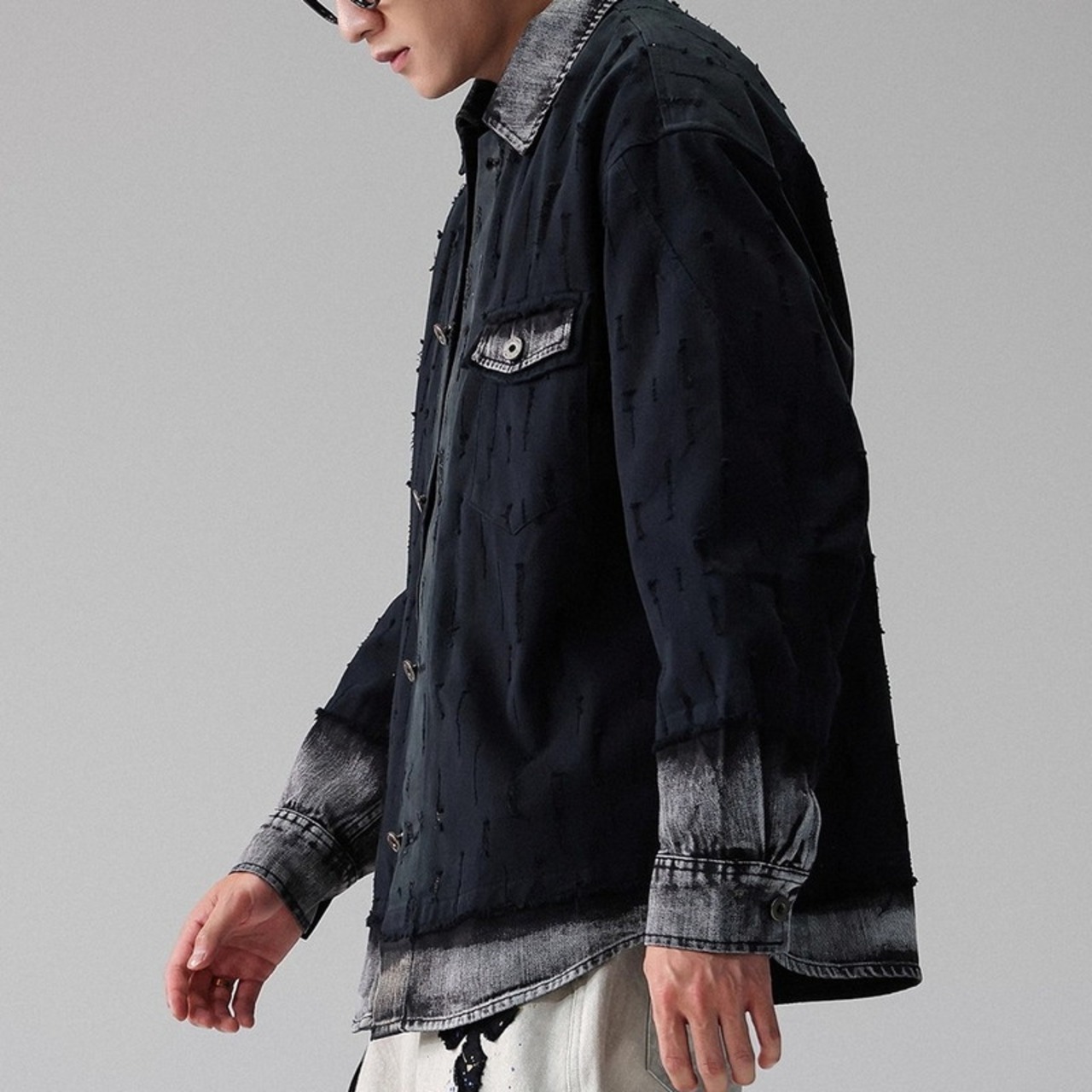 Long Sleeve Patch Pocket Hip Length Open Collar Shirt ◇H0888