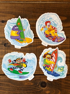 McDonald's FUN TIMES Sticker 4set Surfing/マクドナルド ステッカー 4枚セット ドナルド グリマス バーディー ハンバーグラー サーフィン