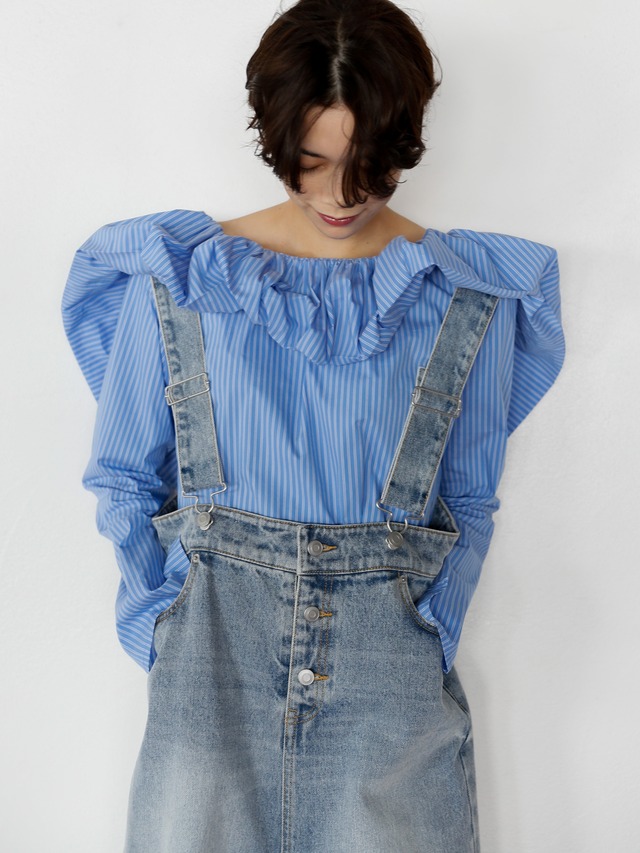 2way off shoulder blouse（stripe-blue）