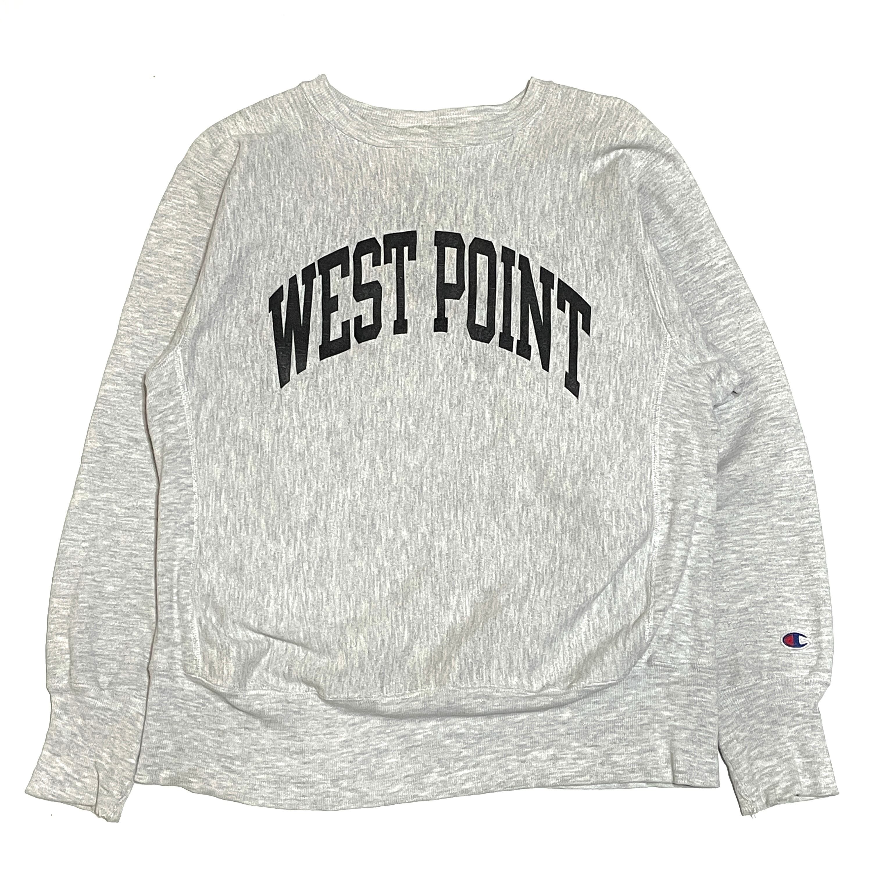 80s90sチャンピオンWEST POINT染込み黒リバースウィーブUSA製L