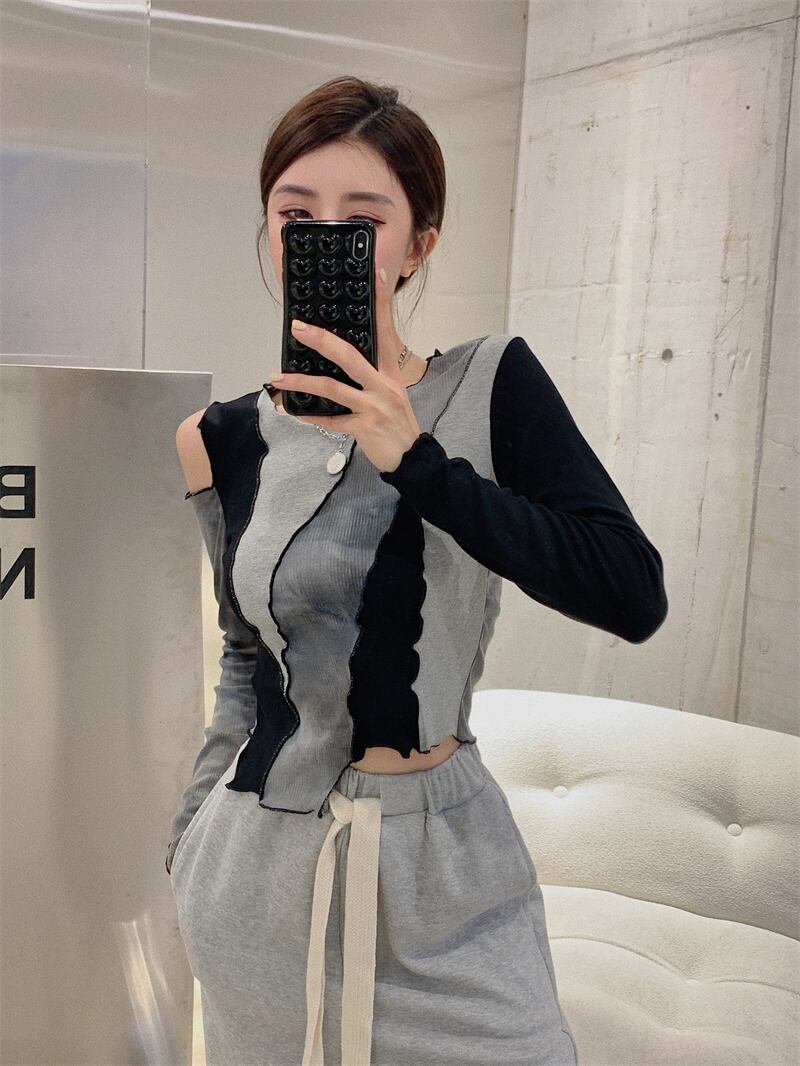 Tシャツ ブラックスリムトップス ステッチ ガールズファッション83192414914