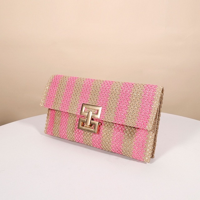 ラフィアストライプ クラッチバッグ ネオンピンク BA00802 ラフィアストライプ クラッチバッグ ネオンピンク BA00802