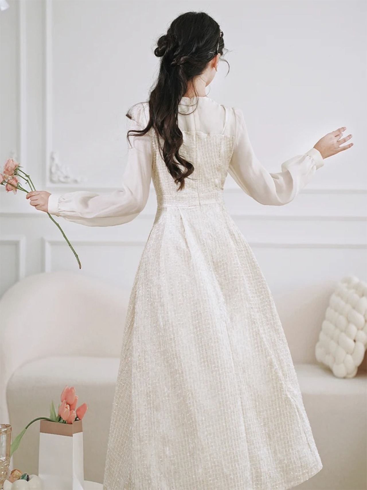 【0257】A-line High Waist Long Sleeve Dress