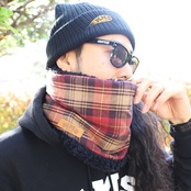 ROBIN NECK WARMER /タータンチェック(RED)&ブラックファー