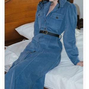 コーデュロイブルーワンピース W00555