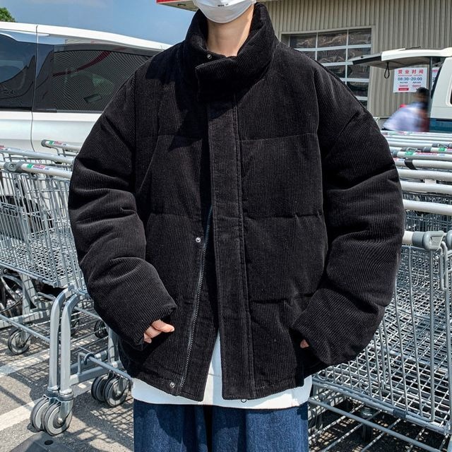 予約販売】ダウンジャケット メンズ コーデュロイ 無地 スタンドカラー 