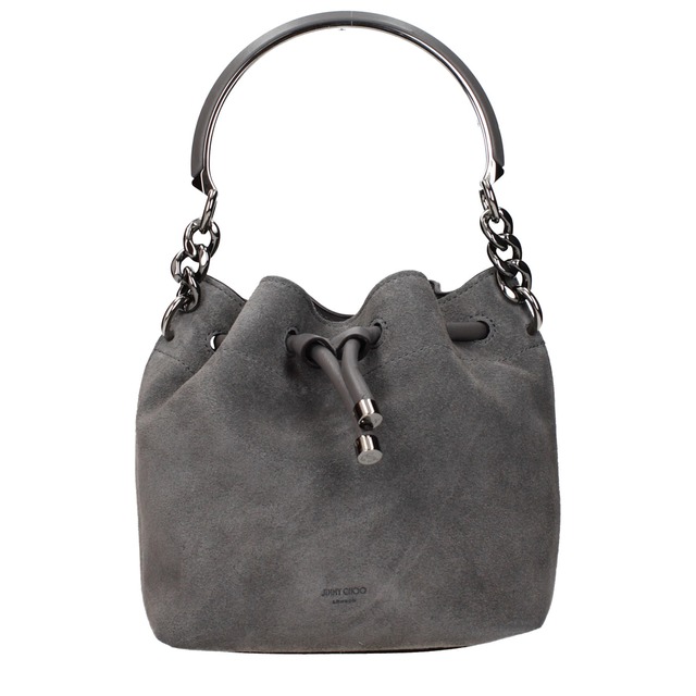 【新品】JIMMY CHOO ジミーチュウ レディース ハンドバッグ スエード グレー BONBONBUCKETSOSUESTORMGUNMETAL