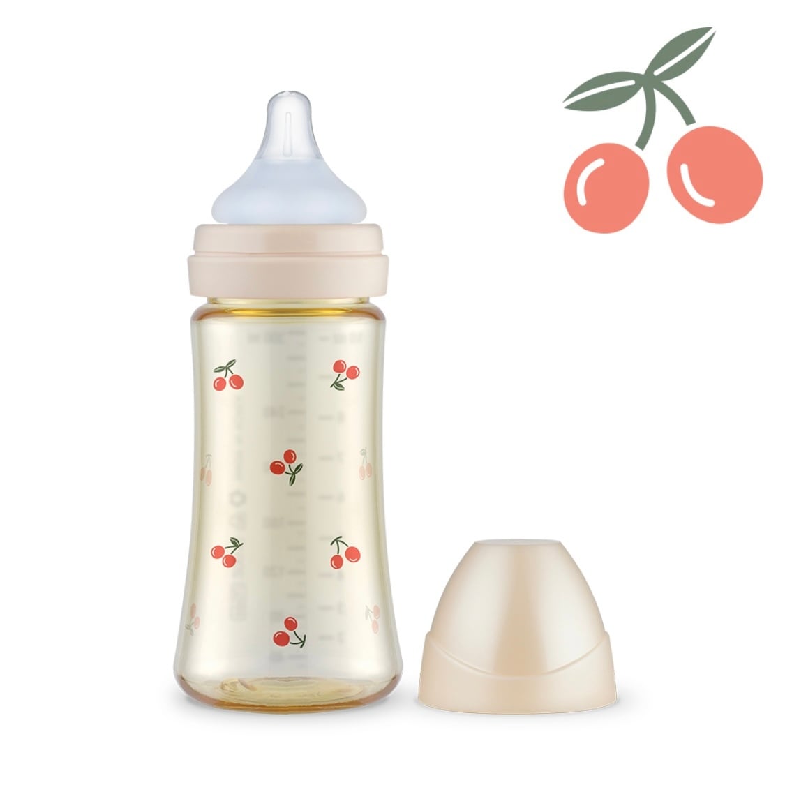 チェリー柄哺乳瓶(1本)（ニップルあり）(300ml) | イブル&Baby