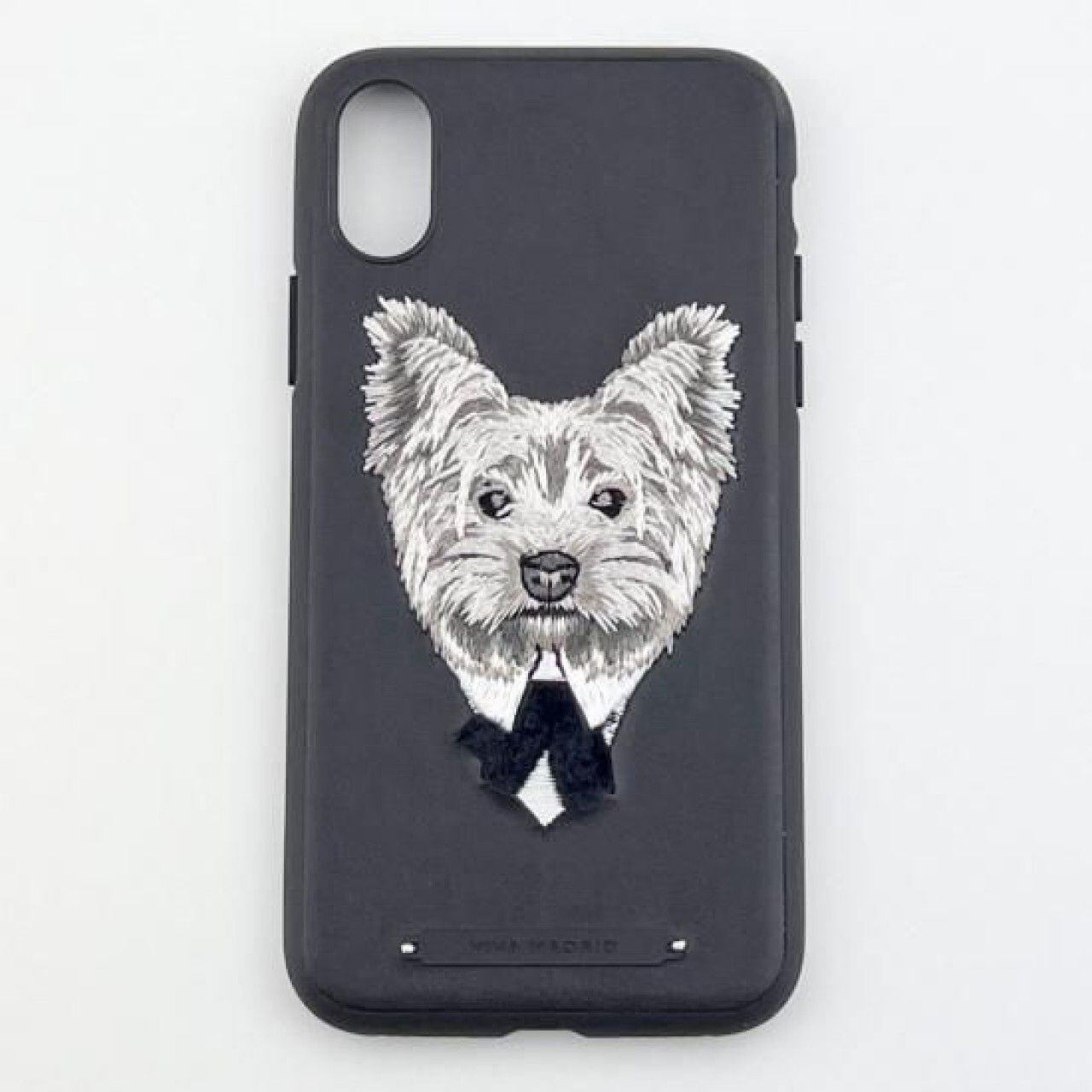 iPhone X XS ケース ブラック 犬刺繍 ハイブリッドケース パピヨン シュナウザー アニマル