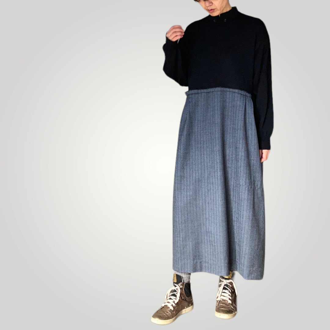 ZOZOTTE remake knit one-piece/リメイクニットワンピース/ブラック&ヘリンボーン