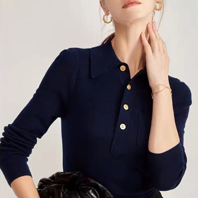 ボタンフロント ニットポロシャツ　1col　H11164