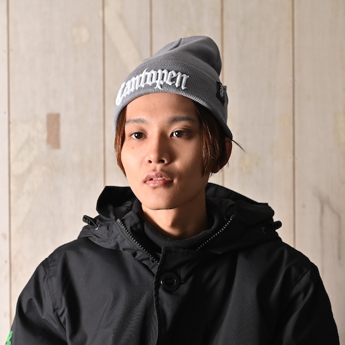 2018 RAKUGAKI Cantopen Logo Knit Cap Grey x White