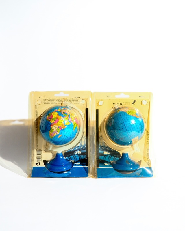 Globe pencil sharpener with package
