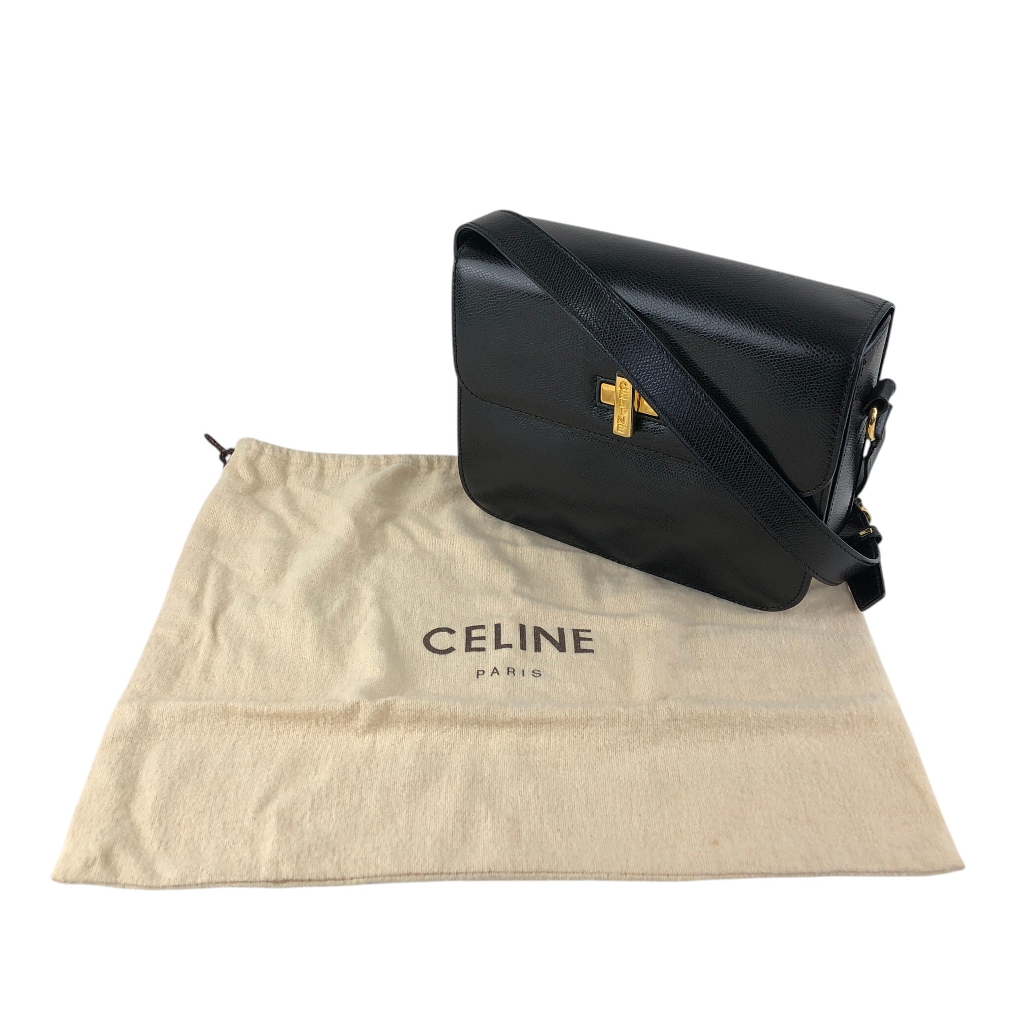 CELINE セリーヌ ショルダーバッグ ブラック ターンロック レザー