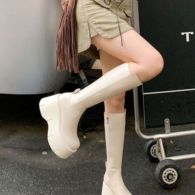 【10/11まで特別価格】【新品】  ロングブーツ ボリュームプラットフォームロングブーツ10cm全2色 | 厚底シューズ