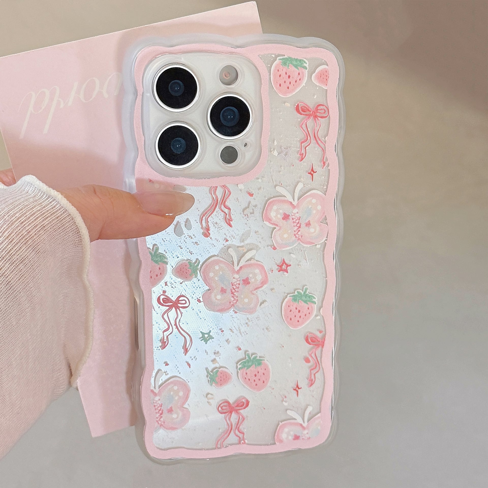 iPhone16~12まで対応】かわいいが詰まってる◎ピンク リボン いちご