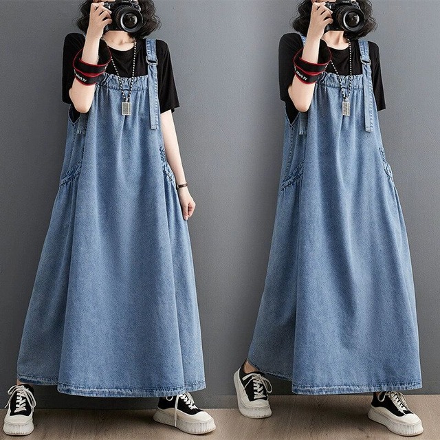 DENIM A-LINE LONG STRAP JUMPER DRESS 3colors M-14127