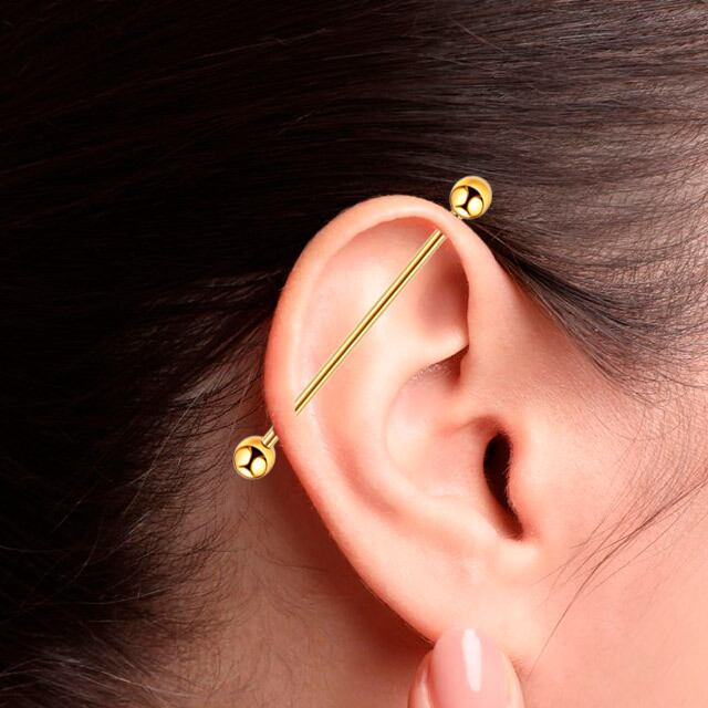 インダストリアル ピアス 14g ゴールド ロングバーベル 軟骨ピアス