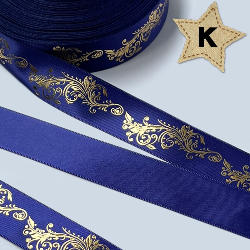 25mm幅 1m】フローラル アラベスク模様 サテンリボン ゴールド