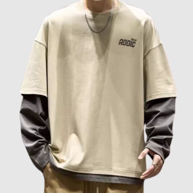 フェイクレイヤード長袖トップス H2174