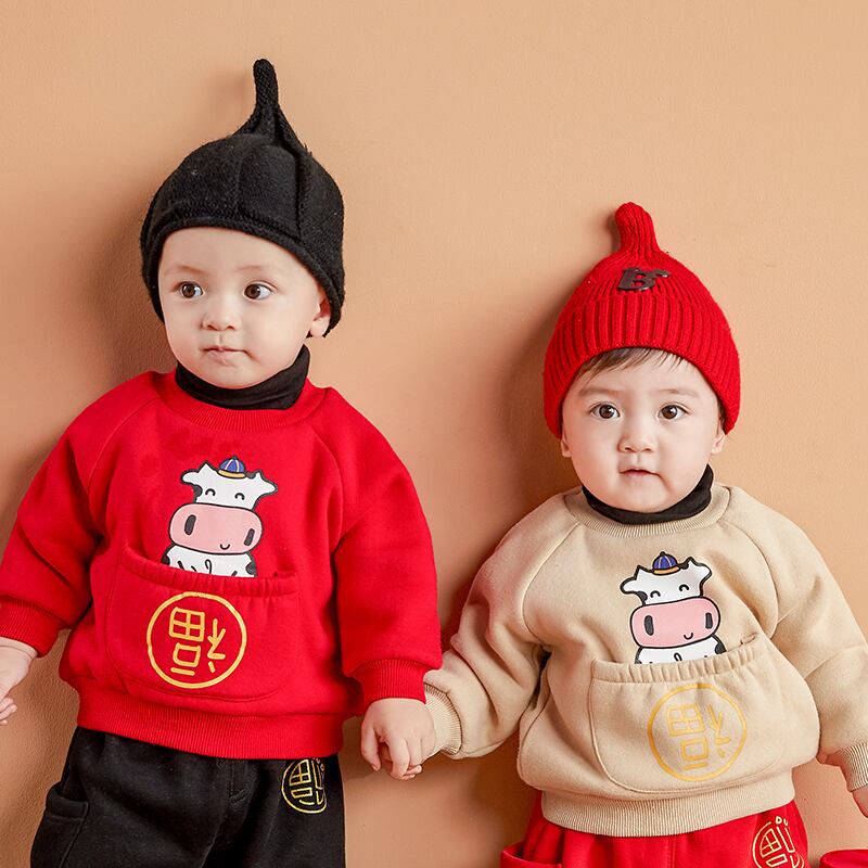 ベビーイヤーズセーターレッドウエスタンスタイルイヤーズグリーティング服、ベビーキャッチウィークドレス、キッズニューイヤーチャイニーズスタイル秋冬トップス Duduベイビー47261346091