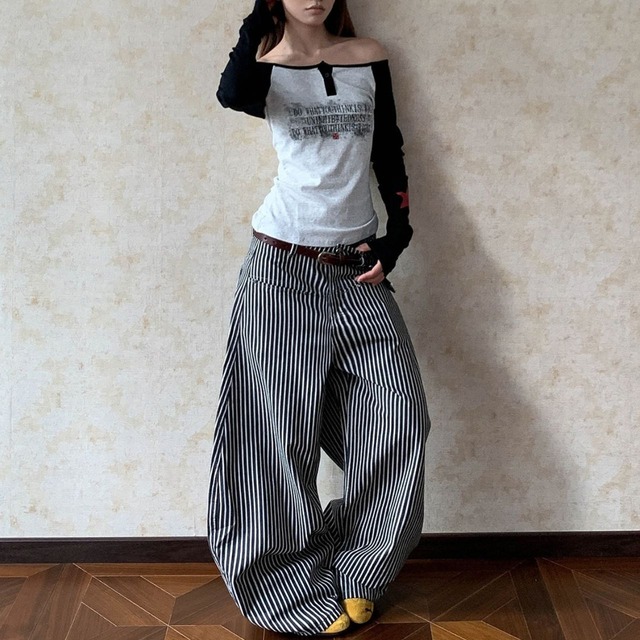 ヴィンテージフルレングスストライプワイドカーゴパンツ 1col   R01879