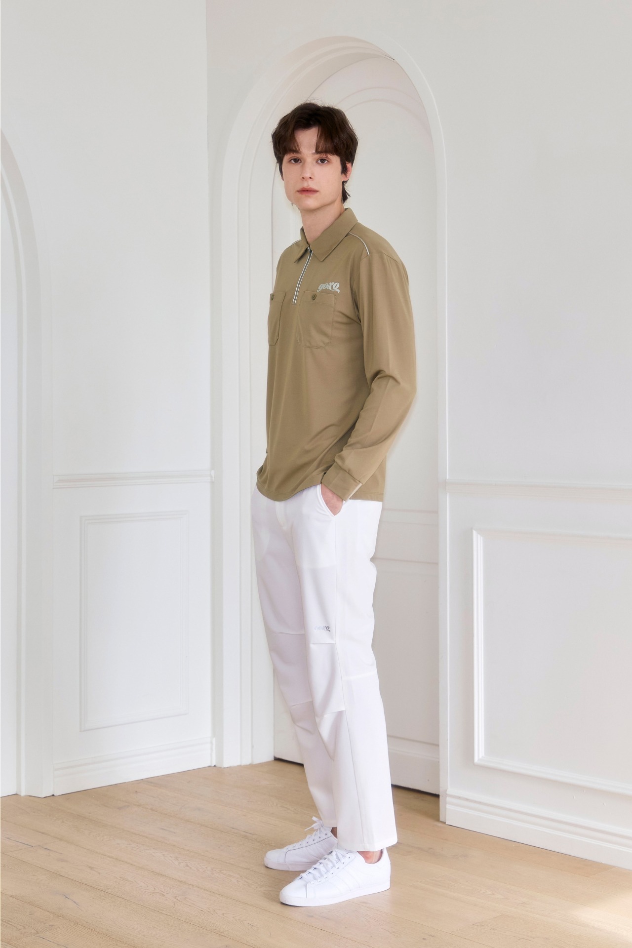 GOXO ゴーエックスオー ロゴツーポケットカラーロングスリーブ ベージュ