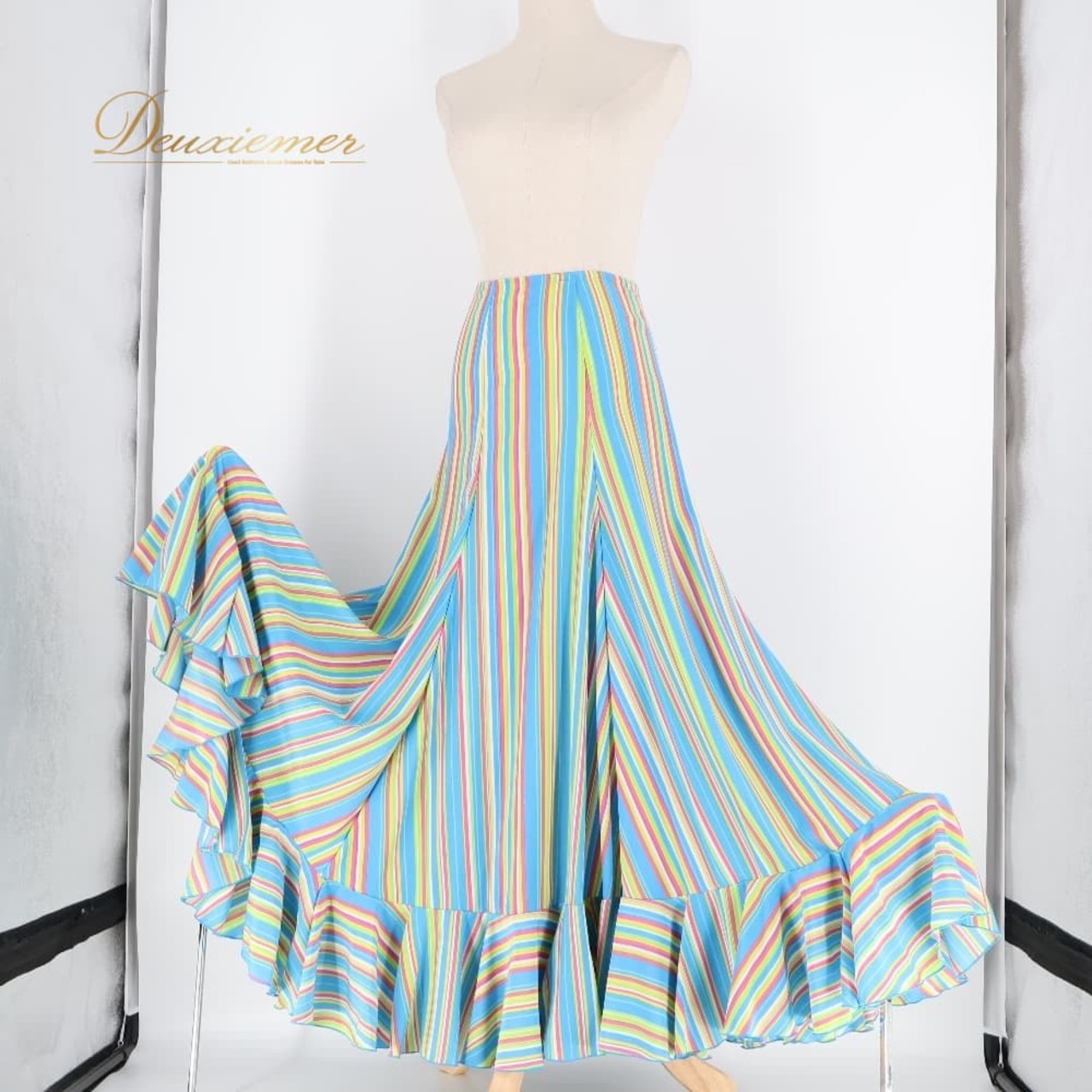 フラメンコ 衣装 エルモサイベリア HERMOSAIBERIA ファルダ スカート ぺチコート ピンク系 ブルー系 イエロー系 オレンジ系 青 ストライプ ボランテ ダンス パーティ 発表会 フリル ストライプ柄 ボーダー柄 ダンス用スカート 練習用 発表会用 フォーマル きれいめ かわいい レディース