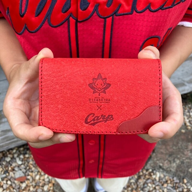 【広島ジビエレザー×カープ】猪革名刺入れ/カード入れ　初対面でも印象に残るカープ名刺入れ　イニシャル刻印対応