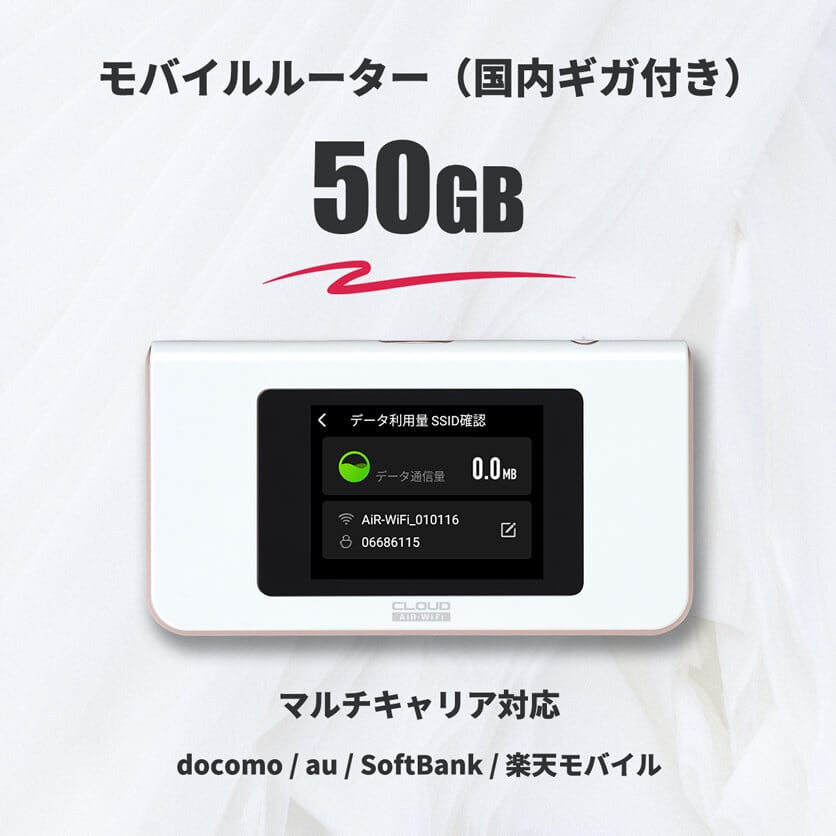 国内ギガ（50GB）+ モバイルルーター（HUNDRED Wi-Fi チャージ Type 本体）