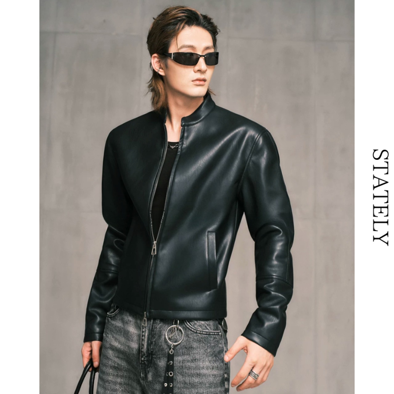 Minimal PU レザーライダースジャケット_O57・画像2