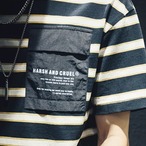 Striped Short Sleeve T-Shirt with Patch Pocket ◇H0226