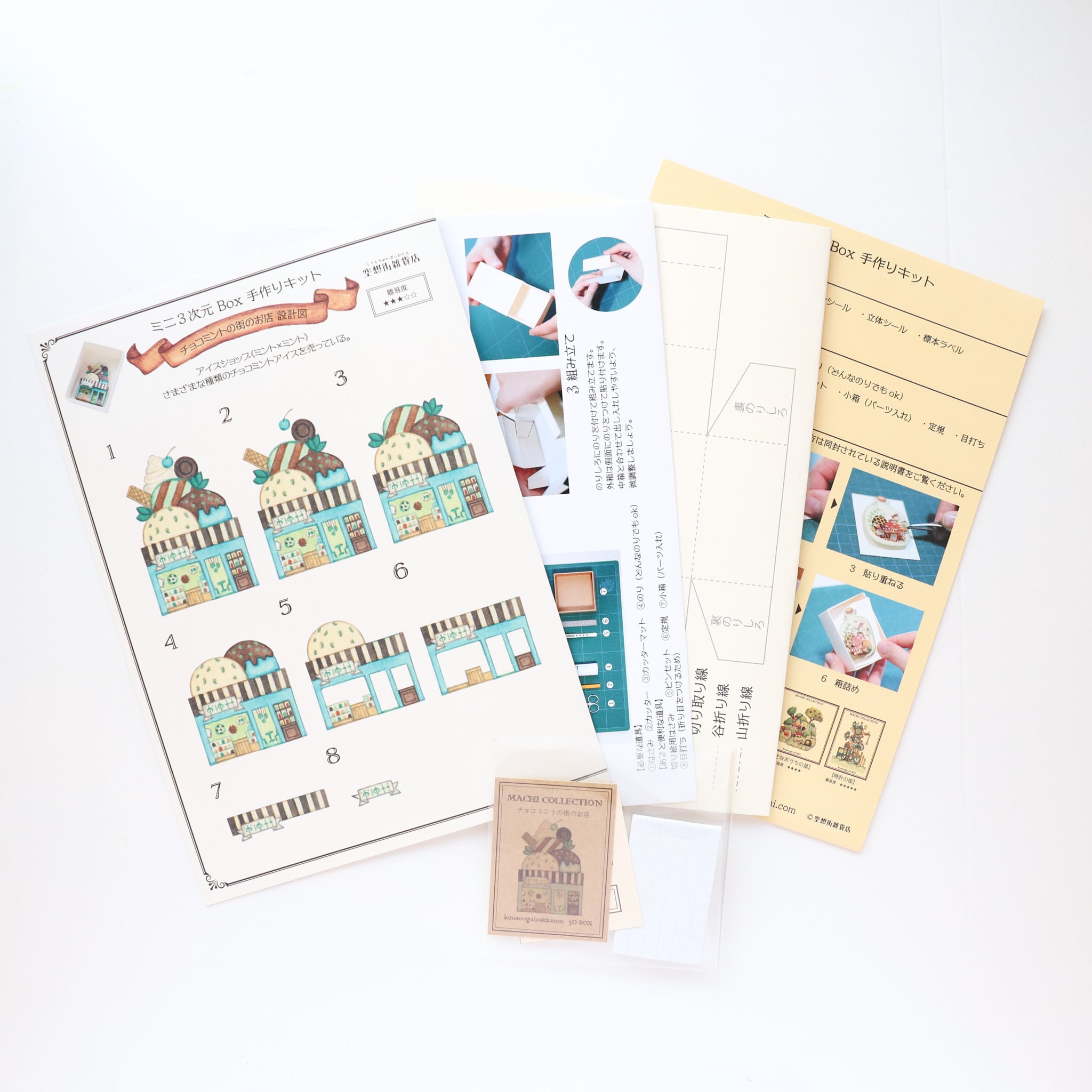 手作りキット＊ミニ3次元Box「チョコミントの街のお店」《空想街雑貨店》