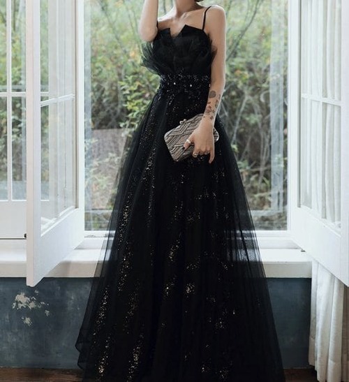 ドレス ロングドレス ブラック 編み上げ チュール 大きいサイズ きらきら キャミソール ストール エレガント ゴージャス 発表会 演奏会 パーティー お呼ばれ 二次会 細見え セクシー 大人