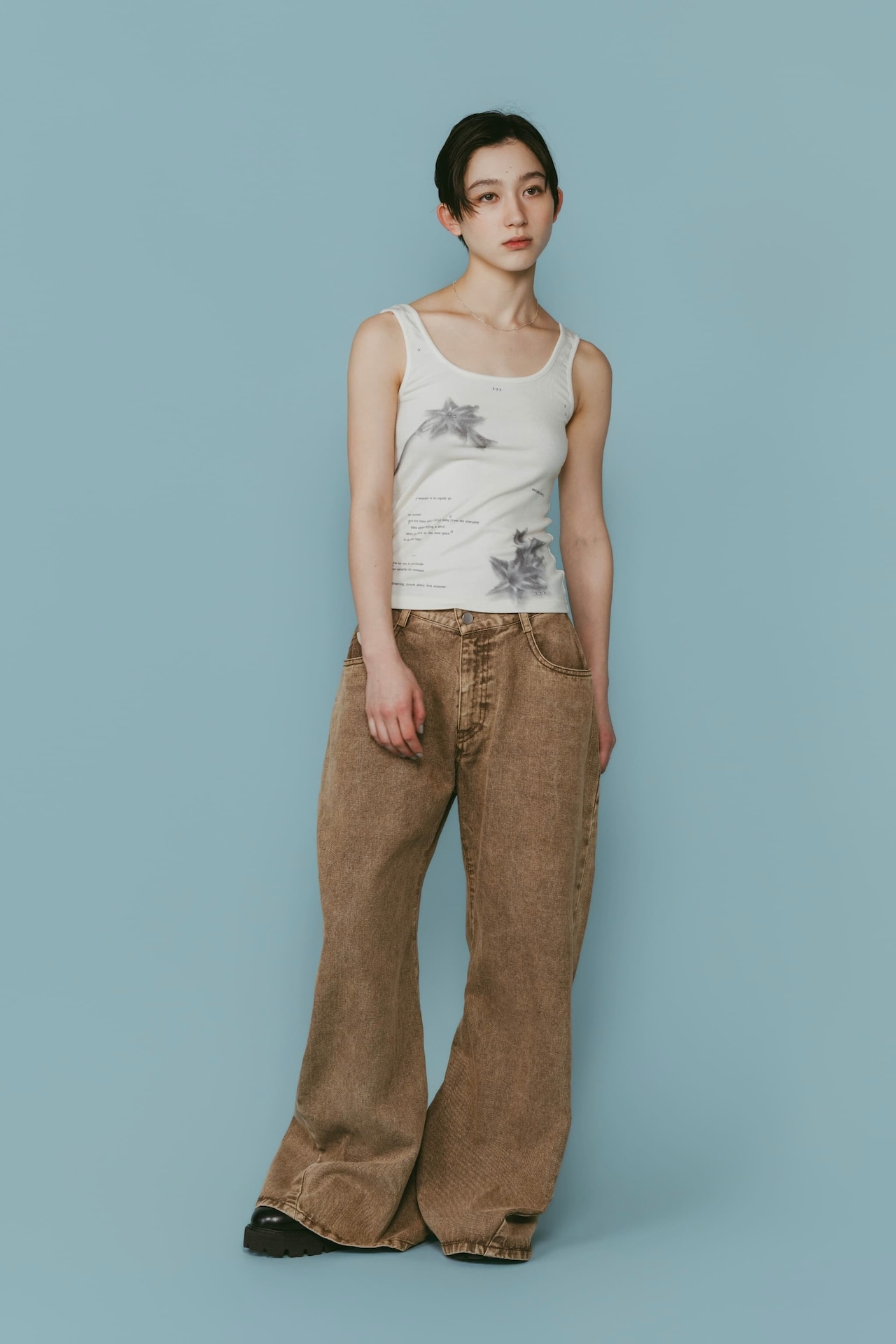 Wide Bell Bottom Denim Pants / UNISEX / BROWN - 10
