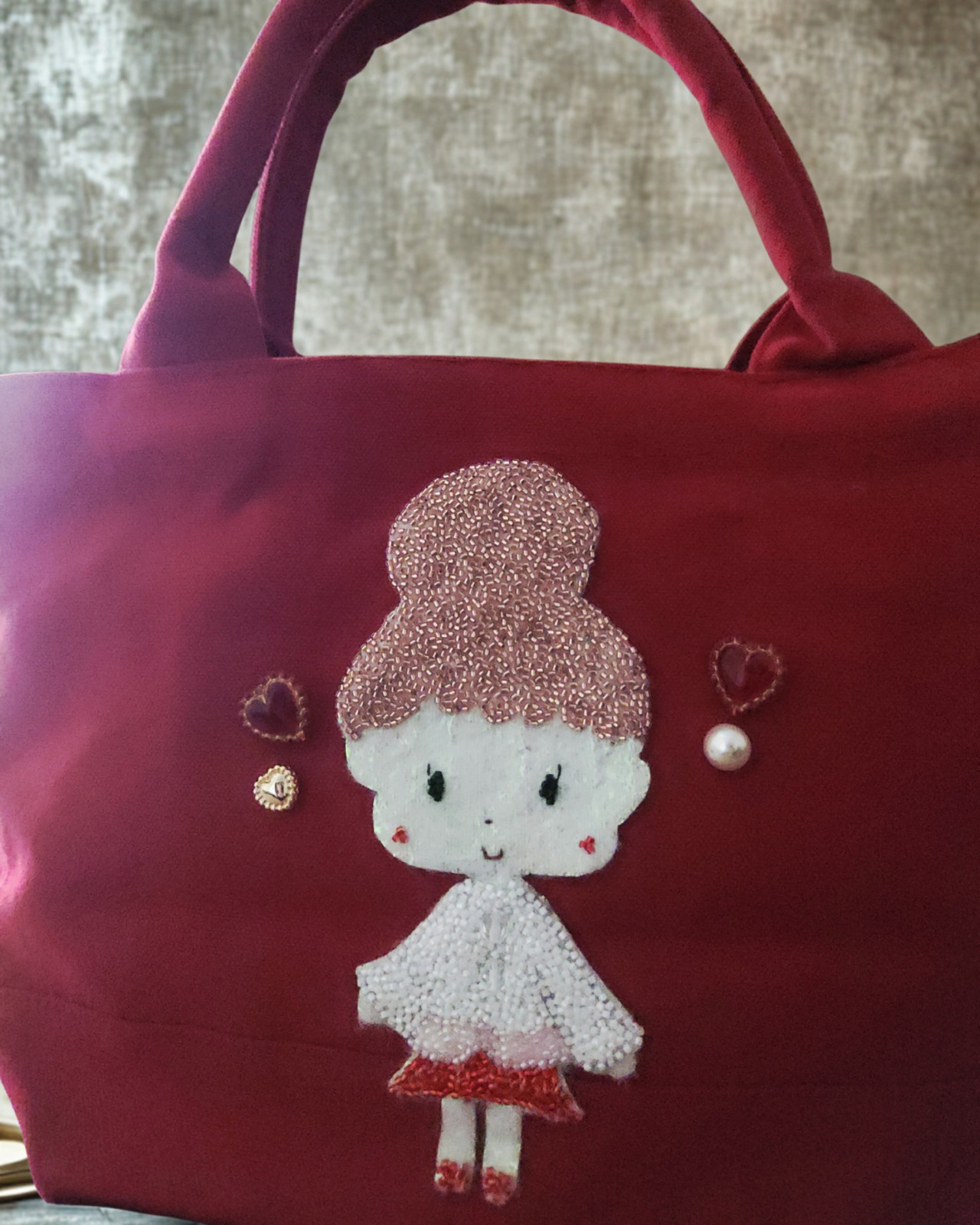 ♡ビーズ刺繍トートバッグ♡ ワインレッド - 5