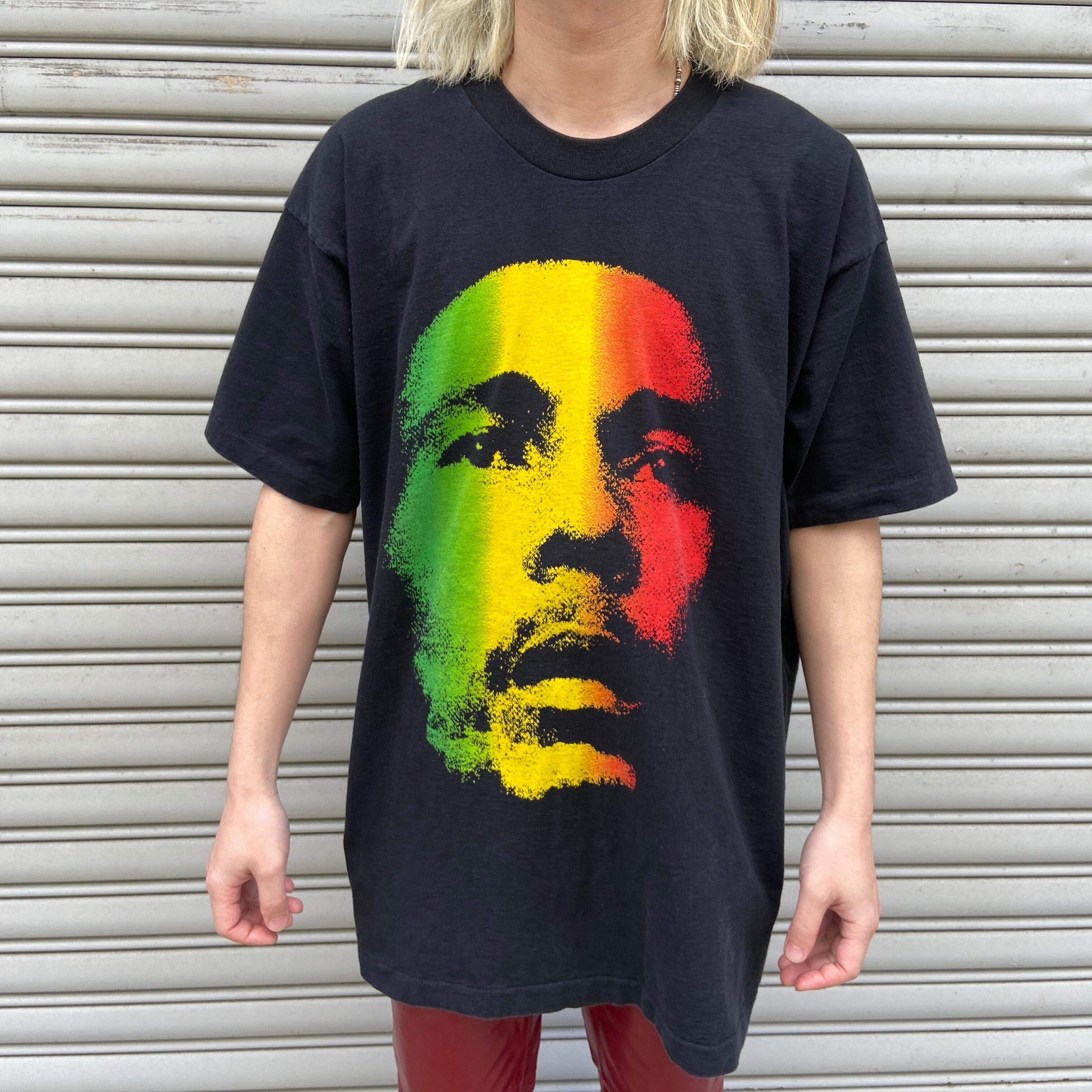 90s USA製 ボブマーリー フォトプリントTシャツ ラスタカラー 黒 XL