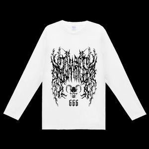★【lunalyオリジナル】666GOATSKULL DEATHMETALロゴテイストホワイトブラックロゴTシャツ（ori_0075）