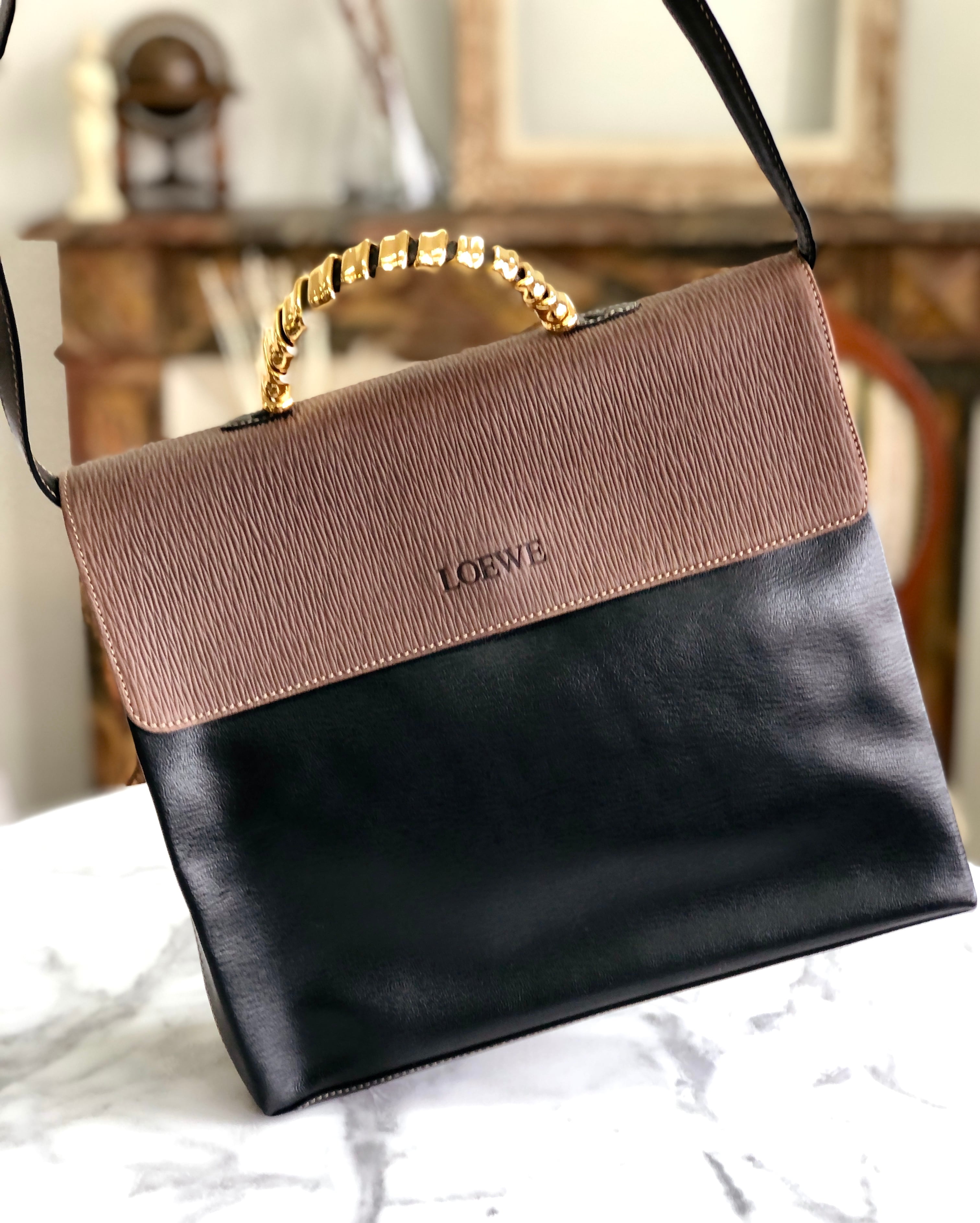 LOEWE ロエベ ベラスケス ロゴ スエード×レザー メタルハンドル 2way