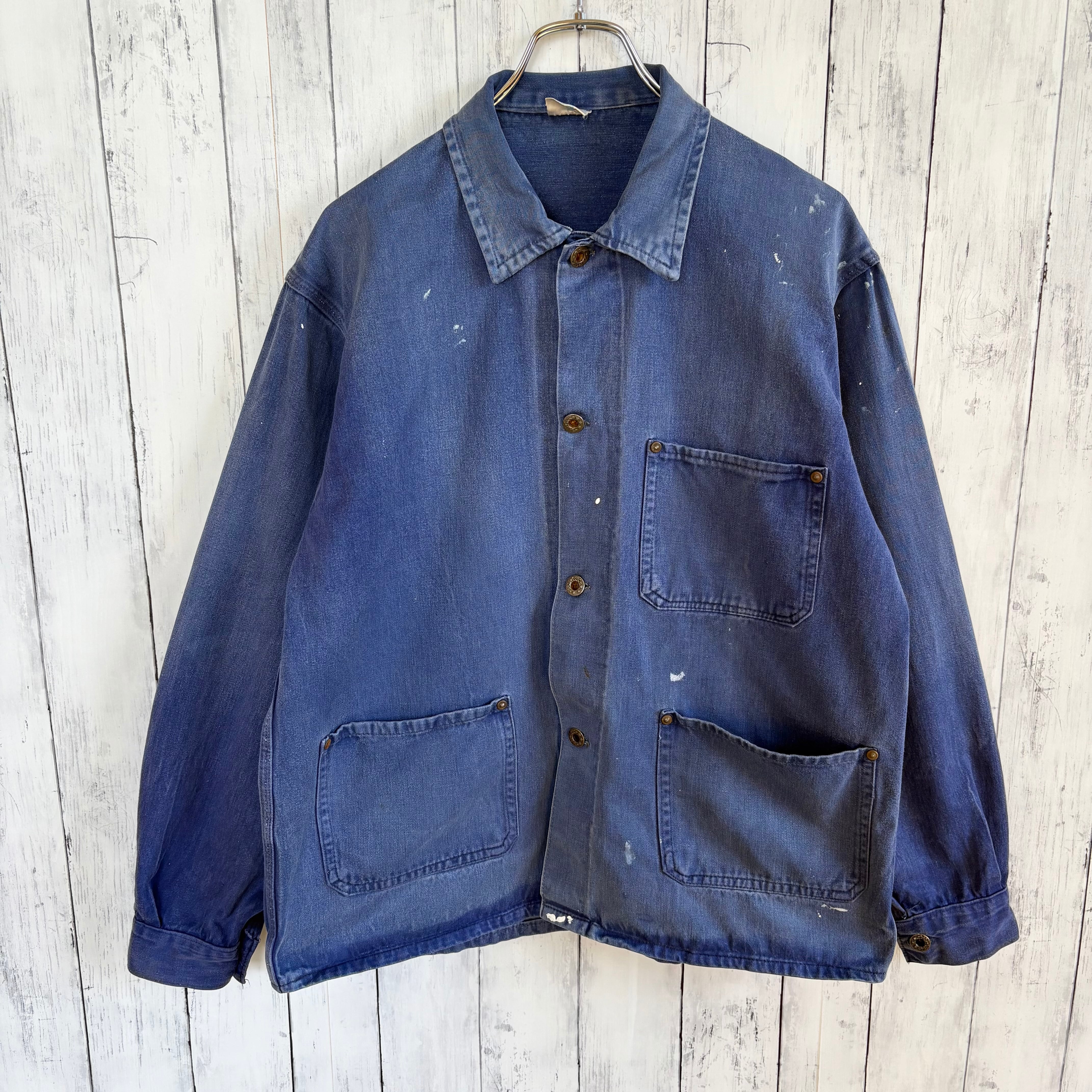 40s 50s ヴィンテージ フレンチ Vポケ ブラックモールスキンジャケット